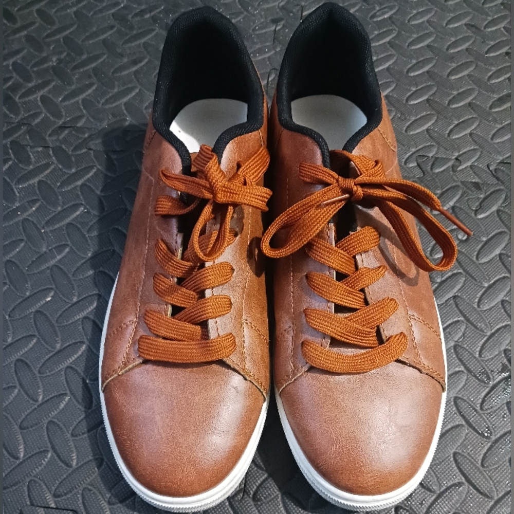 Men camel Brown Canvas lace up sneakers shoes - Picture 2 of 12